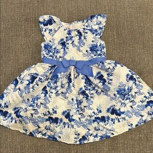 Bonnie Jean Blue and White Floral Kids Formal Dress